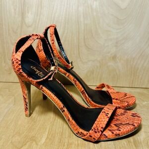 Charlotte Russe‎ Snake Print Coral Orange Black Strappy Heels Party Size 7